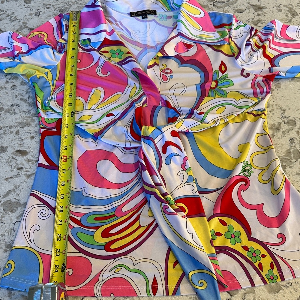 Mesmerize Colorful Floral Tie-Front Blouse Made in US - Picture 6 of 12